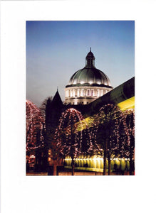 Christian Science Plaza with Lit Trees - card
